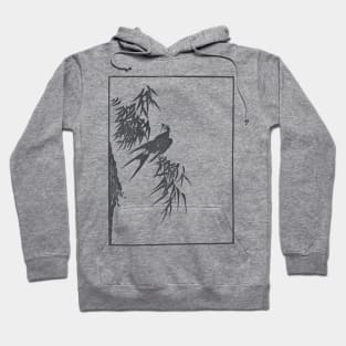 Retro Vintage, Swallow And Willow Tree, Japanese Aesthetic, Black Hoodie